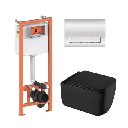 Готовое решение Qtap для ванной комнаты: подвесной унитаз Gemini Ultra Quiet 530х365х373 + комплект инсталляции Nest 4 в 1 (линейная клавиша Chrome)