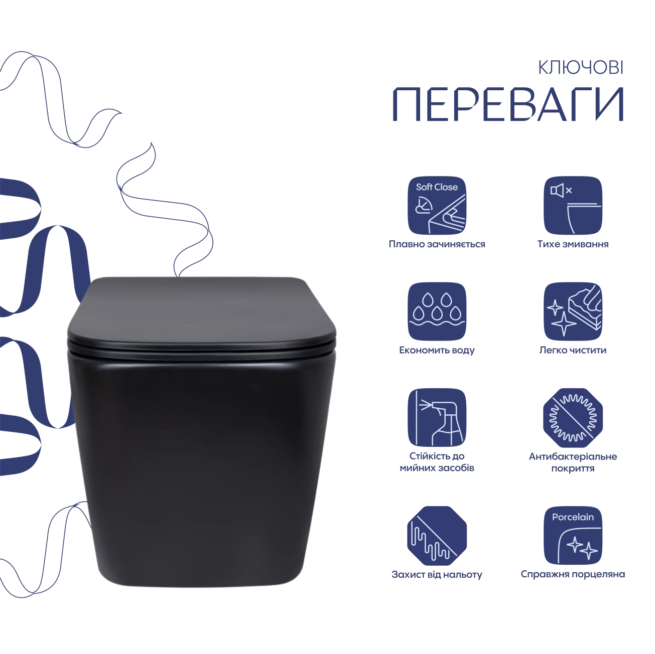 Унитаз подвесной Qtap Tern New Ultra Quiet безободковый с сиденьем Soft-close MATT BLACK QT17332303ASMB Фото - 2