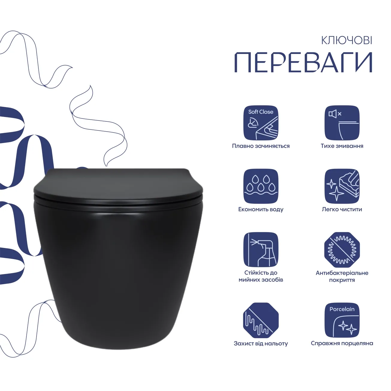 Унітаз підвісний Qtap Robin New Ultra Quiet безобідковий з сидінням Soft-close MATT BLACK QT13332381АSMB Фото - 2