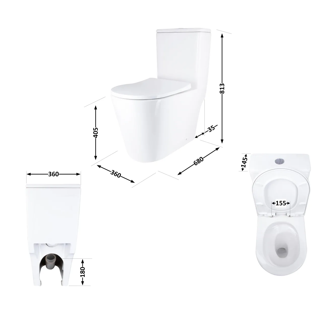 Унітаз-моноблок підлоговий Qtap Swan Ultra Quiet безобідковий з сидінням Soft-close WHITE QT16226080AW Фото - 1