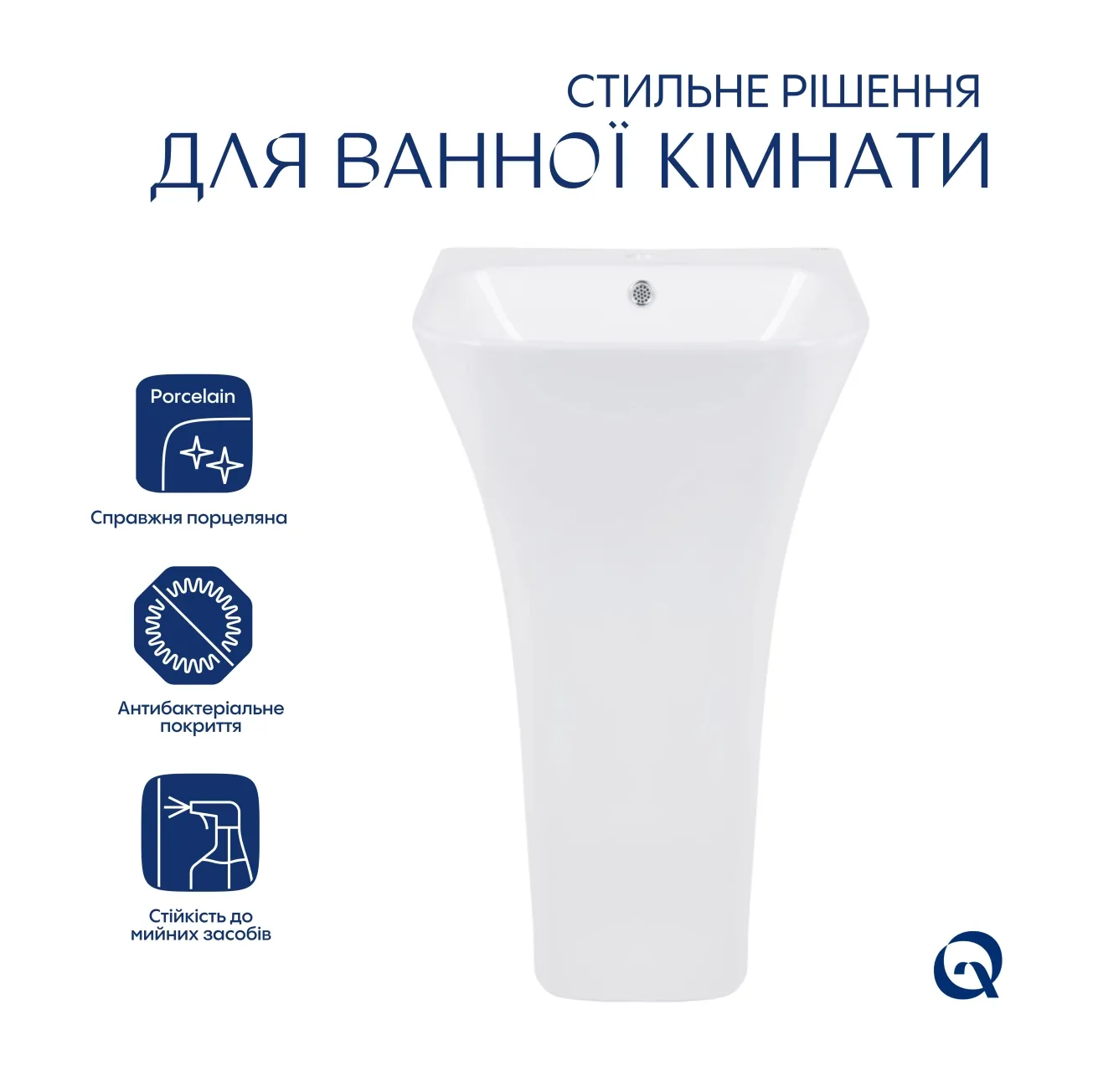 Раковина напольная моноблок Qtap Crow 445x420x840 White QT0511G315WN Фото - 2