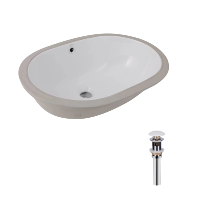 Комплект Qtap Stork: Раковина врізна овальна 570x390x210 мм White + Донний клапан PU02O