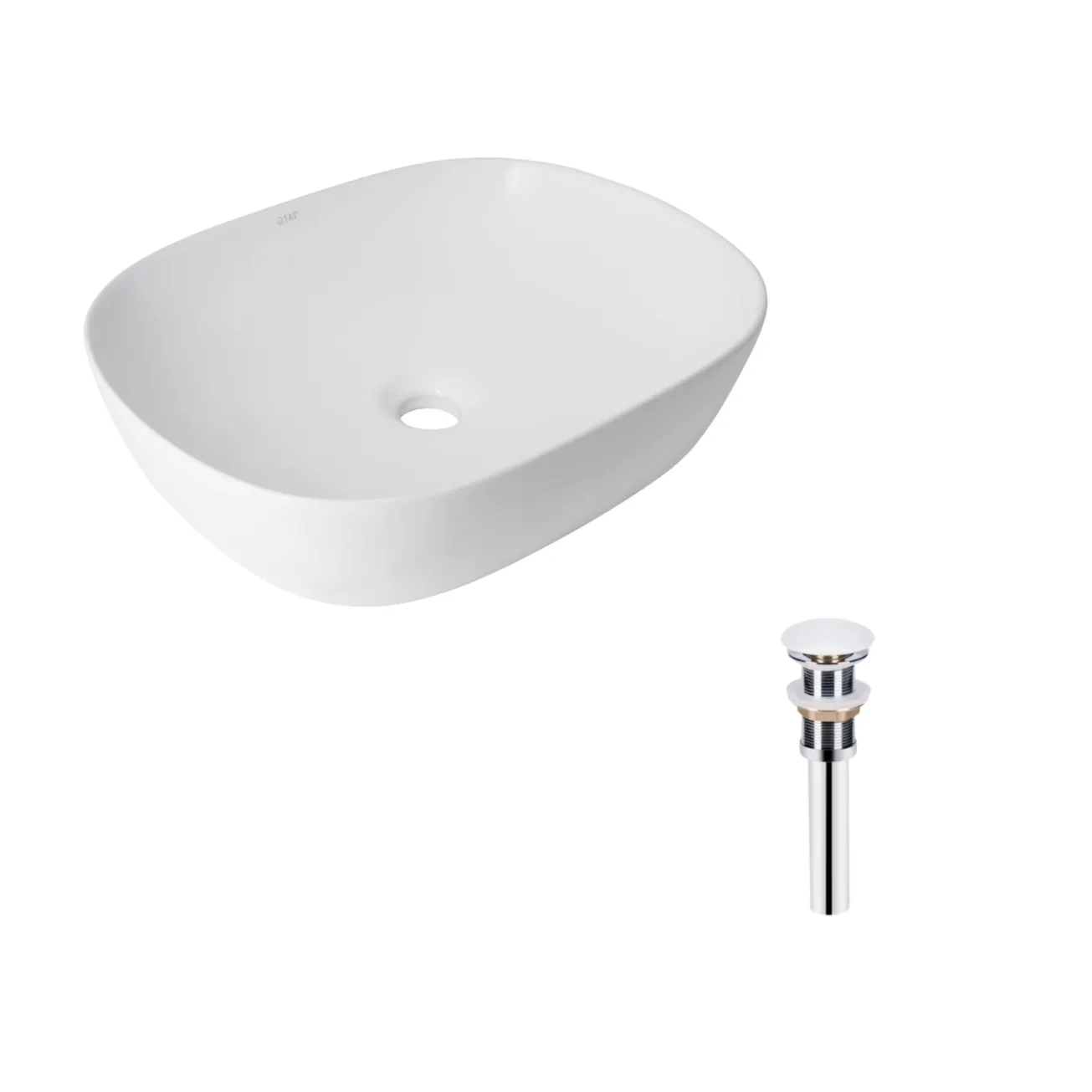Комплект Qtap Aquarius: Раковина накладная прямоугольная 470x380x120 мм White + Донный клапан PU02