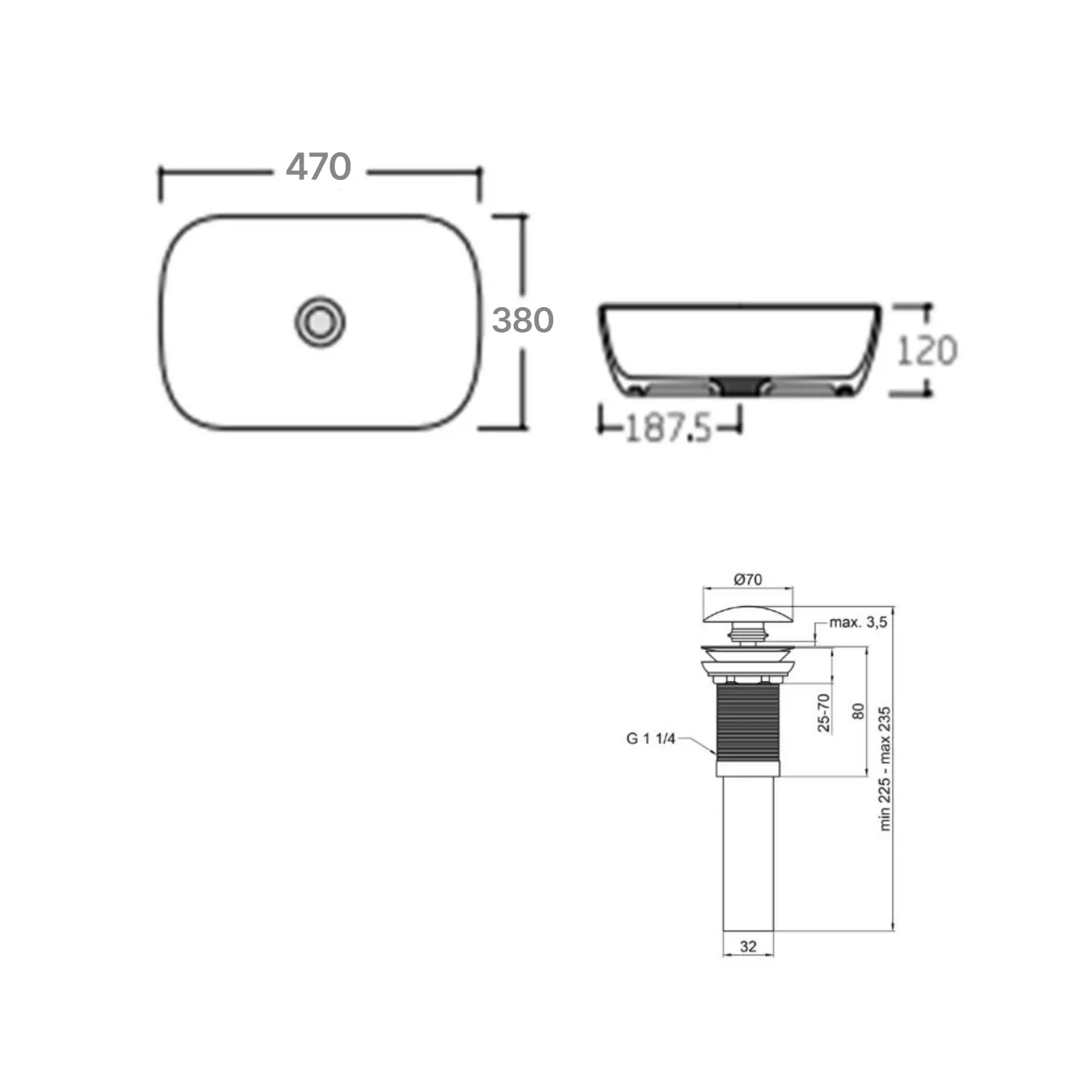 Комплект Qtap Aquarius: Раковина накладная прямоугольная 470x380x120 мм White + Донный клапан PU02 Фото - 1