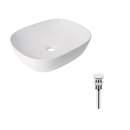 Комплект Qtap Aquarius: Раковина накладна прямокутна 470x380x120 мм White + Донний клапан PU02