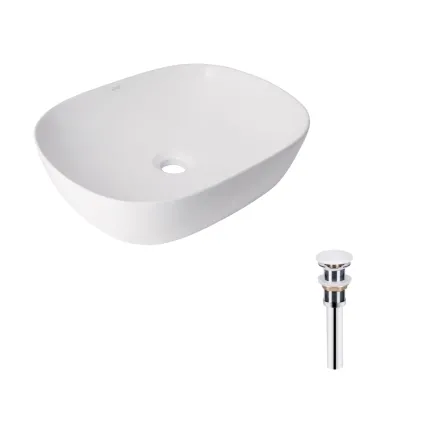 Комплект Qtap Aquarius: Раковина накладная прямоугольная 470x380x120 мм White + Донный клапан PU02