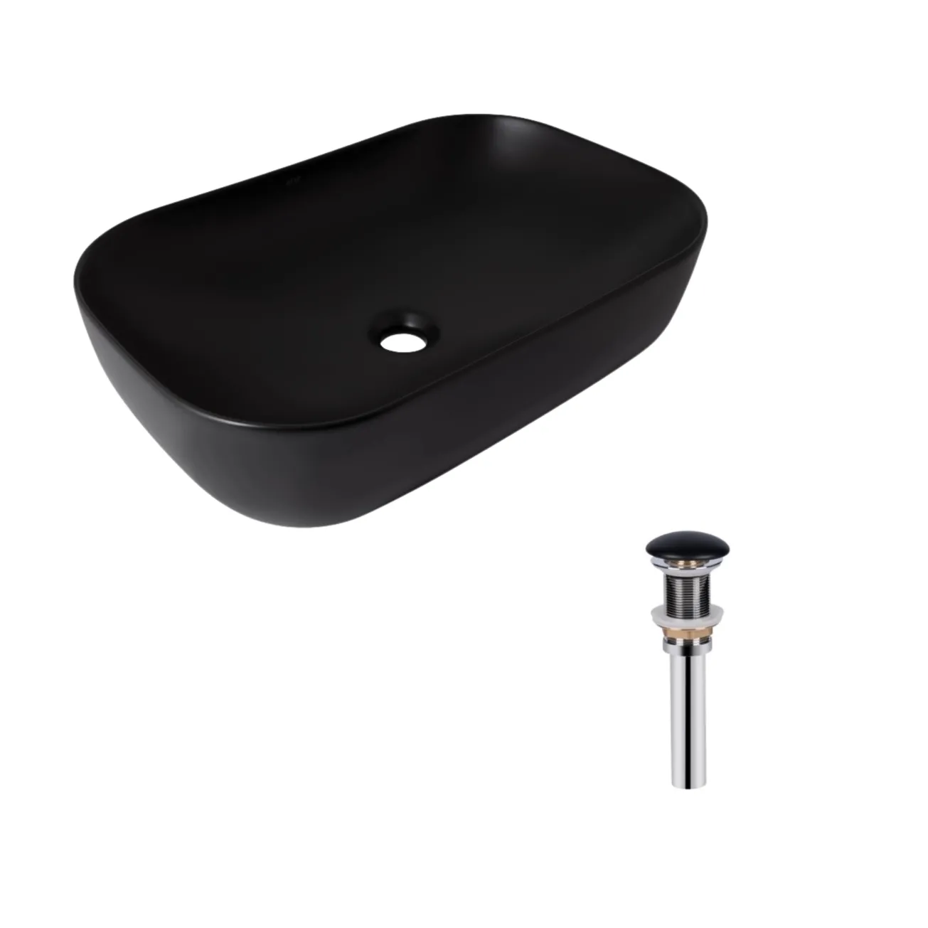Комплект Qtap Robin: Раковина накладна прямокутна 600x390x150 мм Matt Black + Донний клапан PU03