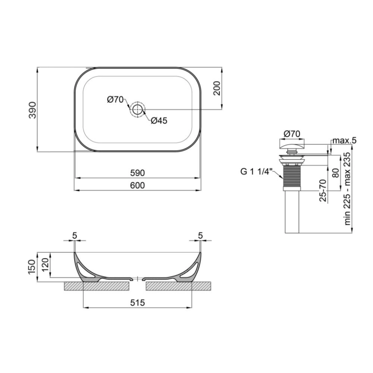 Комплект Qtap Robin: Раковина накладная прямоугольная 600x390x150 мм White + Донный клапан PU02 Фото - 1