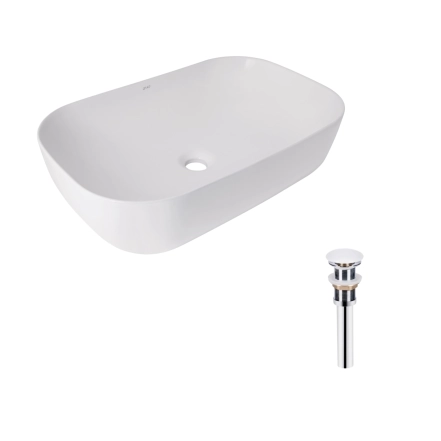Комплект Qtap Robin: Раковина накладна прямокутна 600x390x150 мм White + Донний клапан PU02