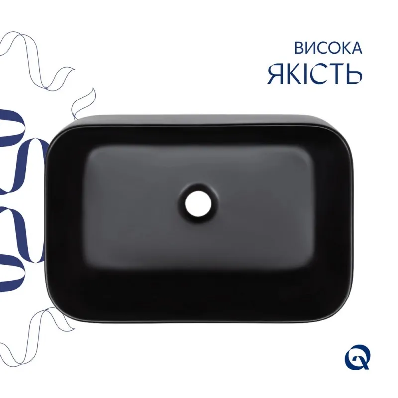 Комплект умывальника Qtap Scorpio керамика накладной прямоугольный черный с донным клапаном (SD00053422) Фото - 3