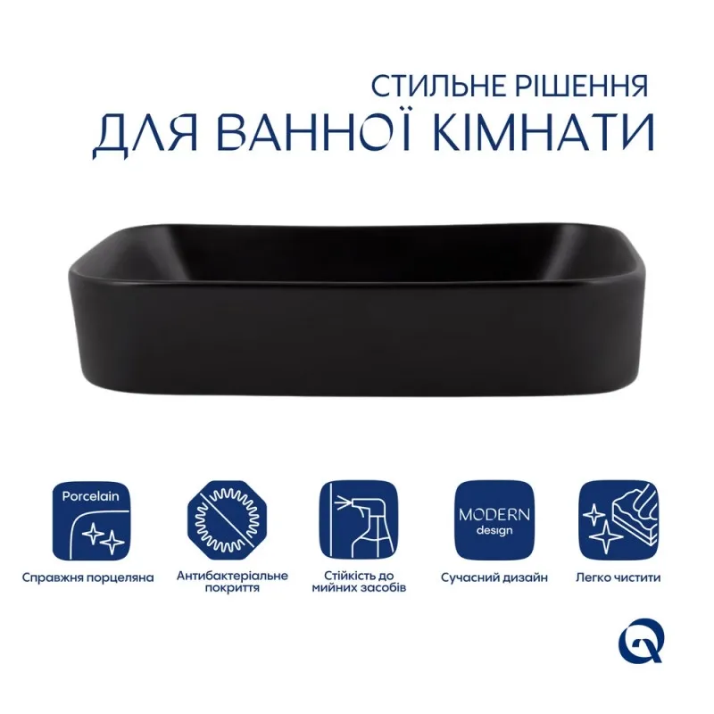 Комплект умывальника Qtap Scorpio керамика накладной прямоугольный черный с донным клапаном (SD00053422) Фото - 4