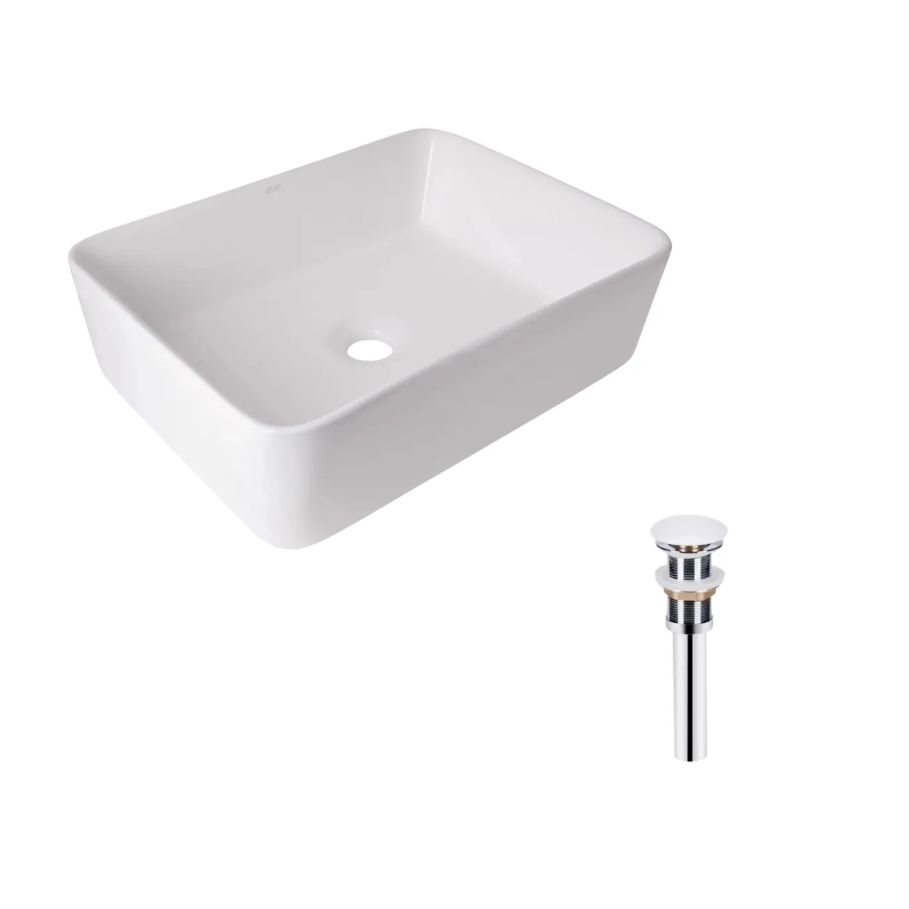 Комплект Qtap Tern: Раковина накладна прямокутна 480х370х135 мм White + Донний клапан PU02