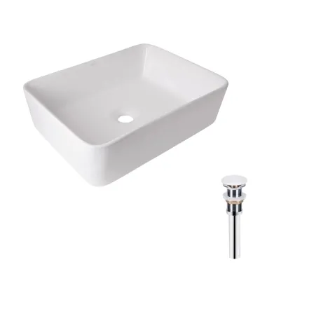 Комплект Qtap Tern: Раковина накладная прямоугольная 480х370х135 мм White + Донный клапан PU02