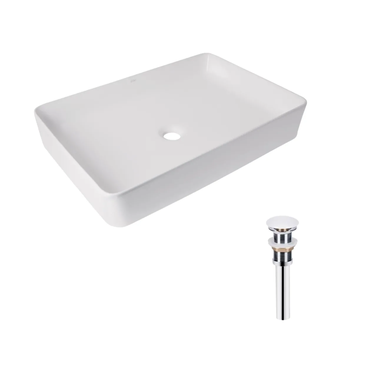 Комплект Qtap Tern: Раковина накладная прямоугольная 600x400x110 мм WHITE + Донный клапан PU02