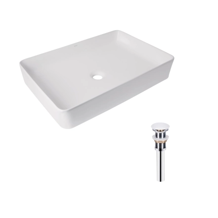 Комплект Qtap Tern: Раковина накладная прямоугольная 600x400x110 мм WHITE + Донный клапан PU02