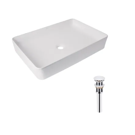 Комплект Qtap Tern: Раковина накладная прямоугольная 600x400x110 мм WHITE + Донный клапан PU02
