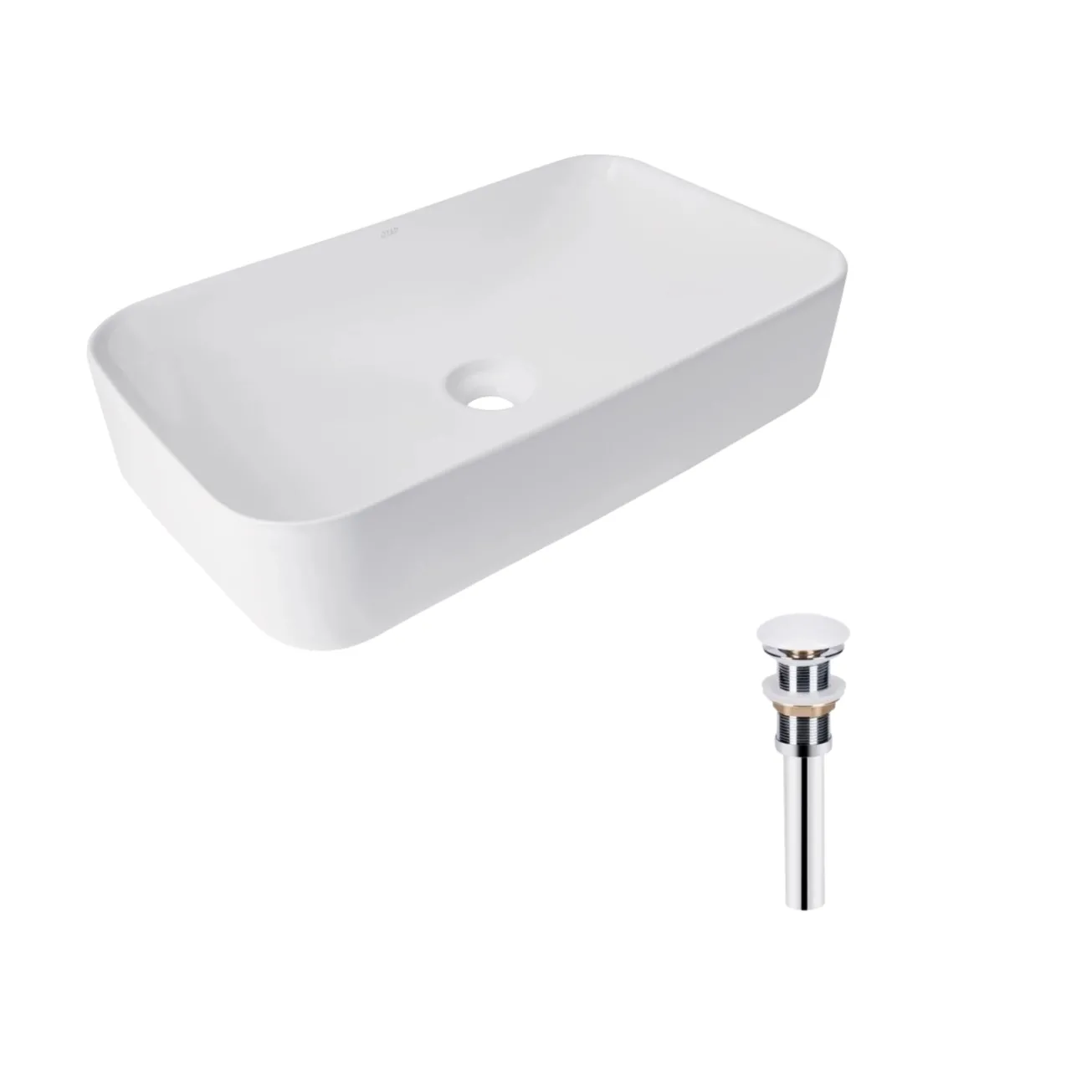 Комплект Qtap Tern: Раковина накладная прямоугольная 610x350x135 мм WHITE + Донный клапан PU02