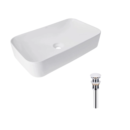 Комплект Qtap Tern: Раковина накладна прямокутна 610x350x135 мм WHITE + Донний клапан PU02