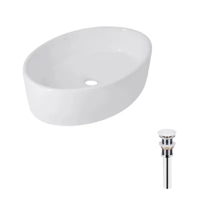 Комплект Qtap Kolibri: Раковина накладная овальная 500x360x140 мм White + Донный клапан PU02