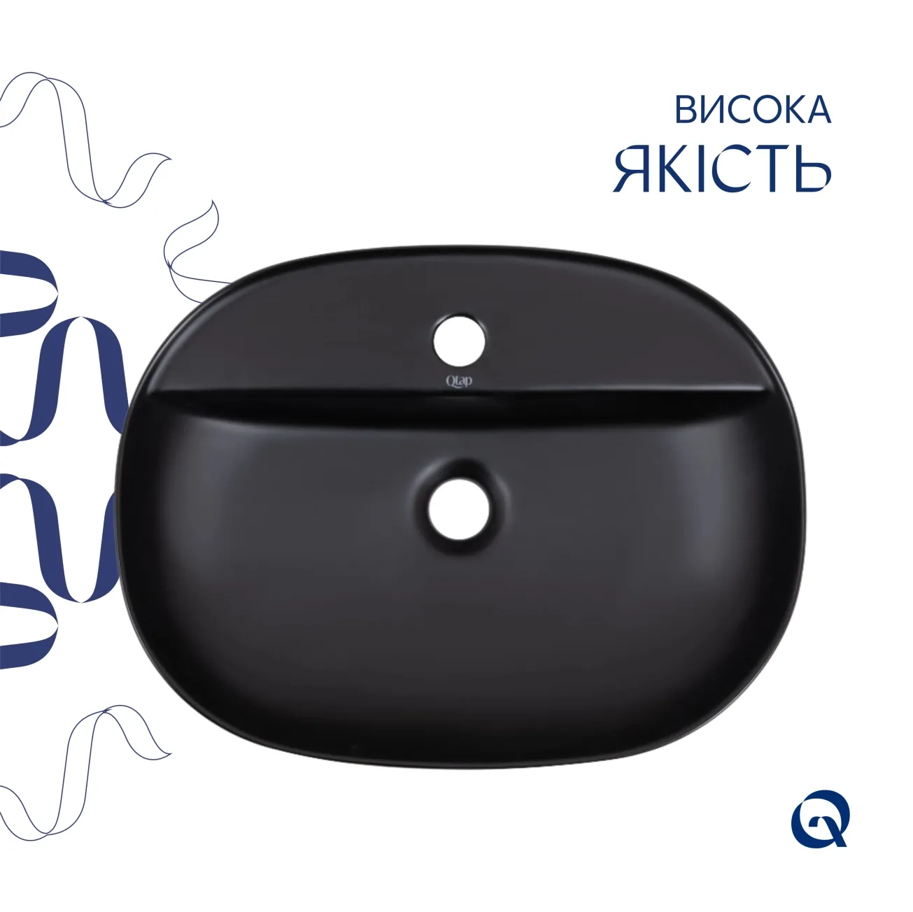 Комплект Qtap Scorpio: Раковина накладная овальная 500x380x120 мм Matt Black + Донный клапан PU03 Фото - 3