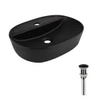 Комплект Qtap Scorpio: Раковина накладная овальная 500x380x120 мм Matt Black + Донный клапан PU03