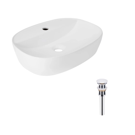 Комплект Qtap Scorpio: Раковина накладная овальная 500x380x120 мм White + Донный клапан PU02