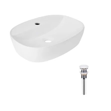 Комплект Qtap Scorpio: Раковина накладная овальная 500x380x120 мм White + Донный клапан PU02