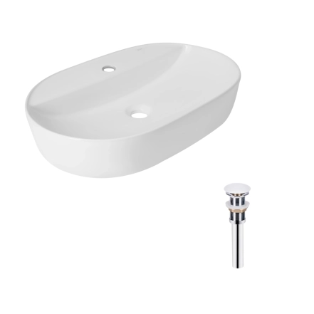 Комплект Qtap Scorpio: Раковина накладна овальна 600х400х120 мм White + Донний клапан PU02