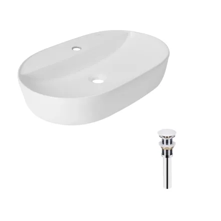 Комплект Qtap Scorpio: Раковина накладная овальная 600х400х120 мм White + Донный клапан PU02