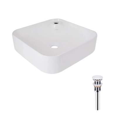 Комплект Qtap Stork: Раковина накладна квадратна 430x430x125 мм White + Донний клапан PU02