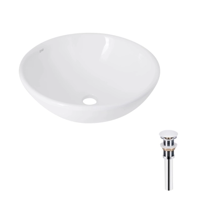 Комплект Qtap Owl: Раковина накладна кругла 400х400х155 мм White + Донний клапан PU02