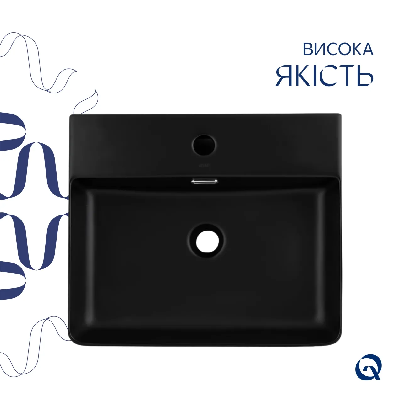 Комплект Qtap Nando LT: Раковина подвесная прямоугольная 500х420х130 мм Matt Black + Донный клапан PU03O Фото - 3