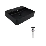 Комплект Qtap Nando LT: Раковина подвесная прямоугольная 500х420х130 мм Matt Black + Донный клапан PU03O