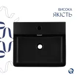 Комплект Qtap Nando LT: Раковина подвесная прямоугольная 500х420х130 мм Matt Black + Донный клапан PU03O Фото - 3