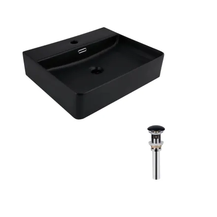 Комплект Qtap Nando LT: Раковина підвісна прямокутна 500х420х130 мм Matt Black + Донний клапан PU03O