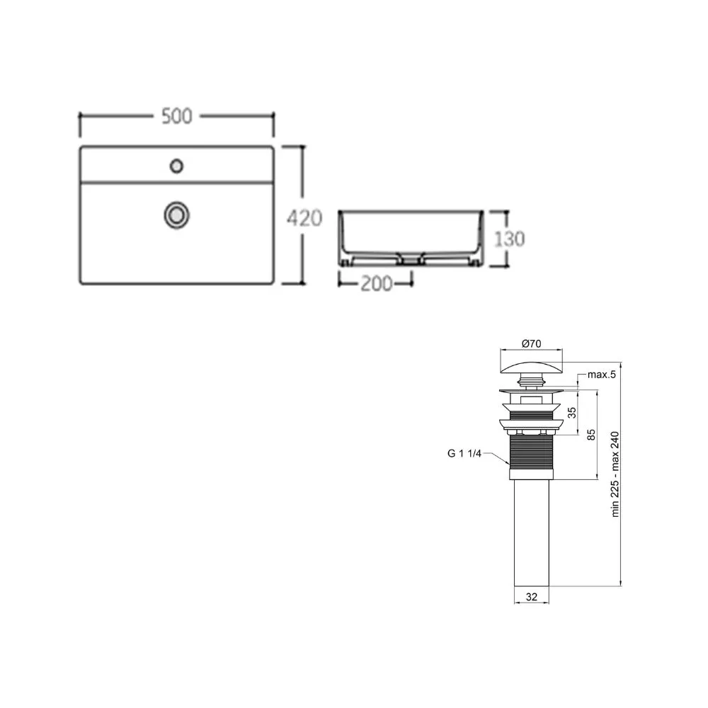 Комплект Qtap Nando LT: Раковина подвесная прямоугольная 500х420х130 мм White + Донный клапан PU02O Фото - 1