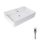 Комплект Qtap Nando LT: Раковина подвесная прямоугольная 610х420х140 мм White + Донный клапан PU02O