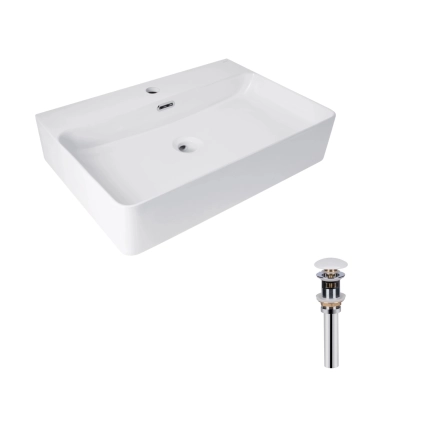 Комплект Qtap Nando LT: Раковина підвісна прямокутна 610х420х140 мм White + Донний клапан PU02O