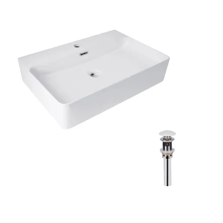 Комплект Qtap Nando LT: Раковина подвесная прямоугольная 610х420х140 мм White + Донный клапан PU02O