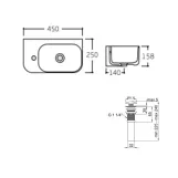 Комплект Qtap Tern: Раковина подвесная прямоугольная левая 450х250х158 мм White + Донный клапан PU02O Фото - 1