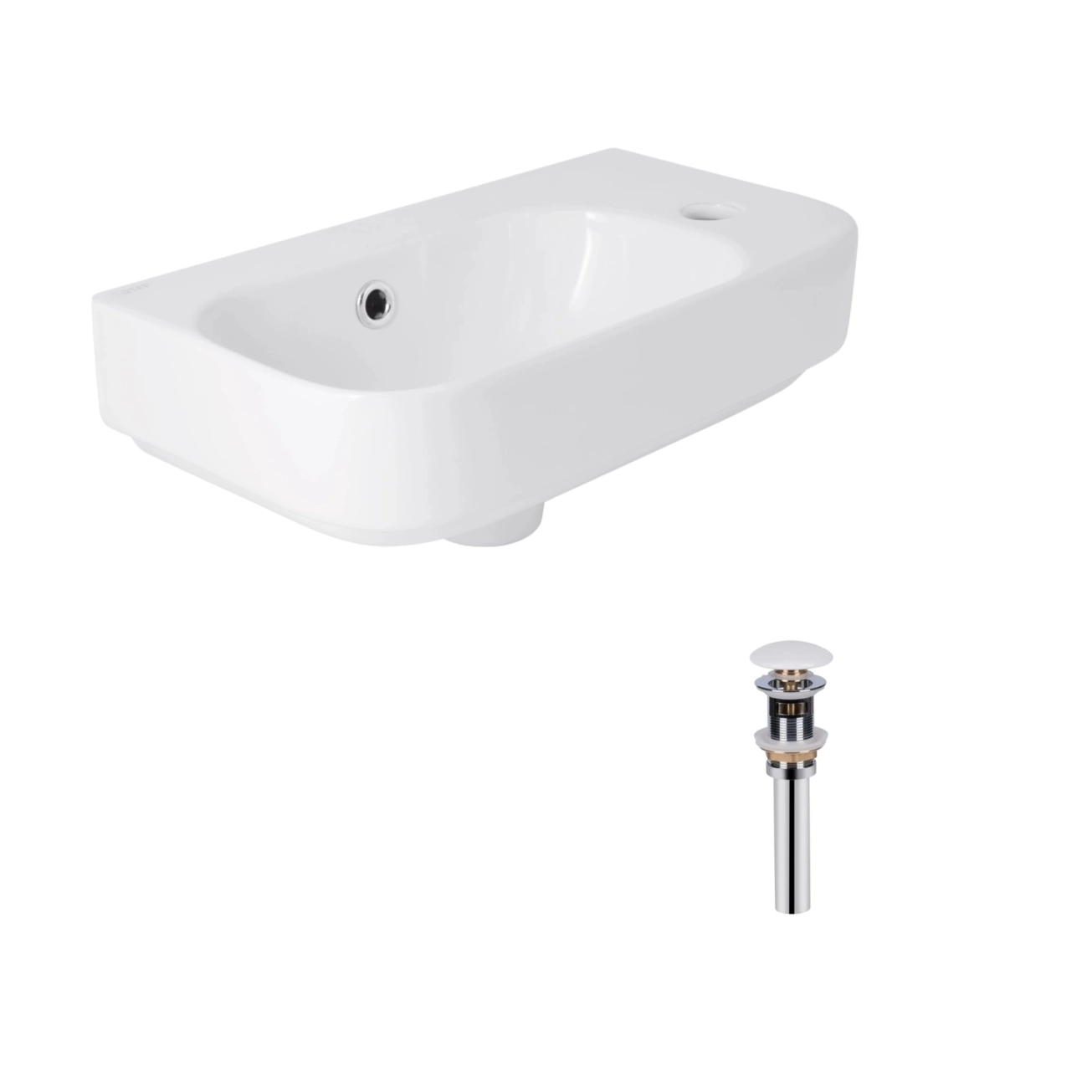 Комплект Qtap Tern: Раковина подвесная прямоугольная правая 450х250х158 мм White + Донный клапан PU02O