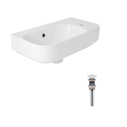 Комплект Qtap Tern: Раковина подвесная прямоугольная правая 450х250х158 мм White + Донный клапан PU02O