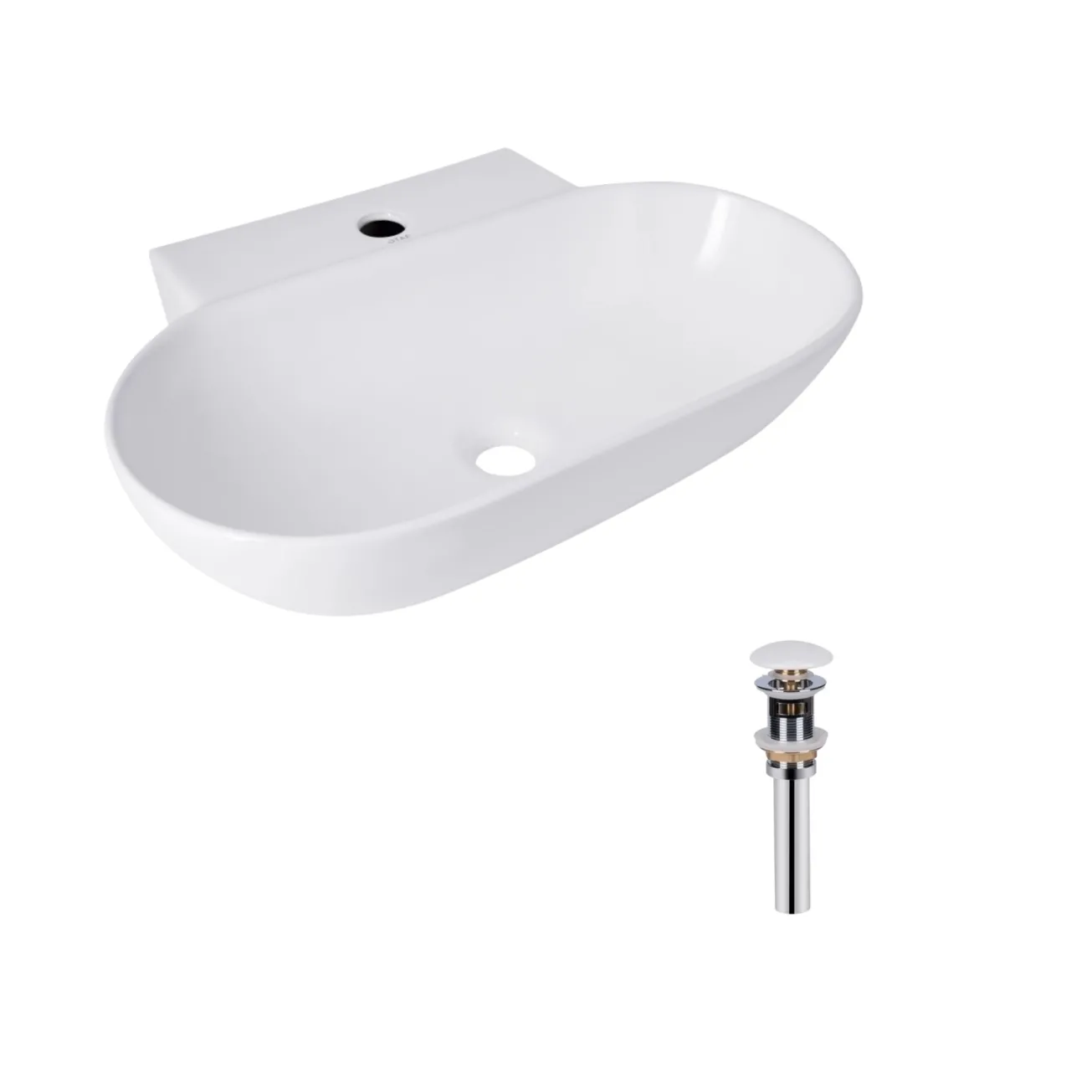 Комплект Qtap Cardinal: Раковина подвесная/накладная овальная 565х400х130 мм White + Донный клапан PU02