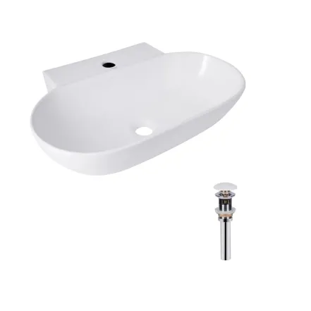Комплект Qtap Cardinal: Раковина подвесная/накладная овальная 565х400х130 мм White + Донный клапан PU02