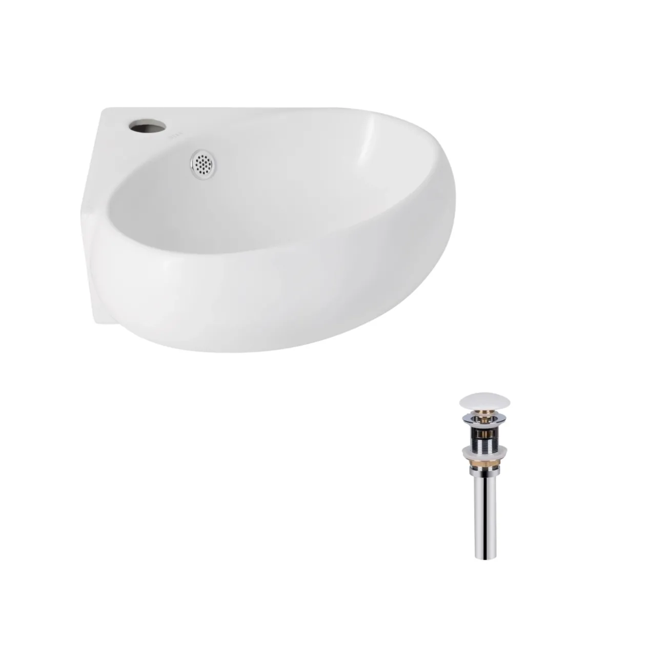 Комплект Qtap Leo N: Раковина підвісна угловая овальна 380x360x130 мм WHITE + Донний клапан PU02O