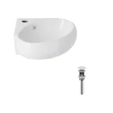 Комплект Qtap Leo N: Раковина підвісна угловая овальна 380x360x130 мм WHITE + Донний клапан PU02O