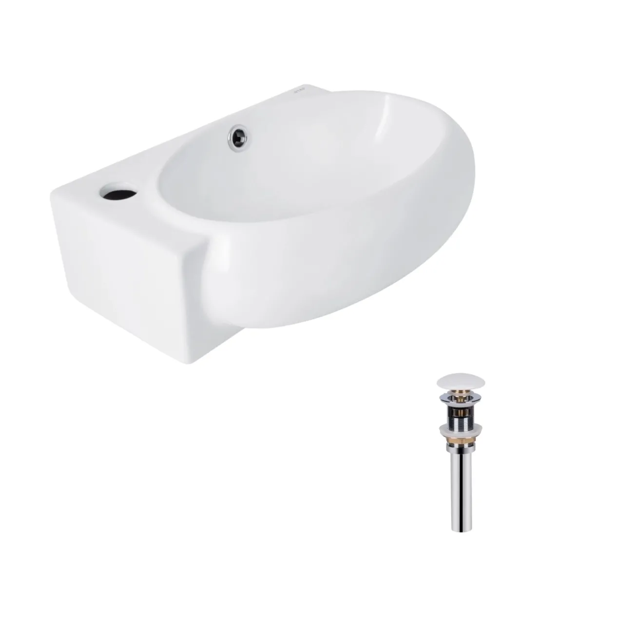 Комплект Qtap Leo: Раковина подвесная овальная левая 430x285x160 мм White + Донный клапан PU02O