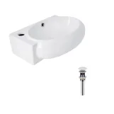 Комплект Qtap Leo: Раковина подвесная овальная левая 430x285x160 мм White + Донный клапан PU02O