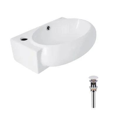 Комплект Qtap Leo: Раковина подвесная овальная левая 430x285x160 мм White + Донный клапан PU02O