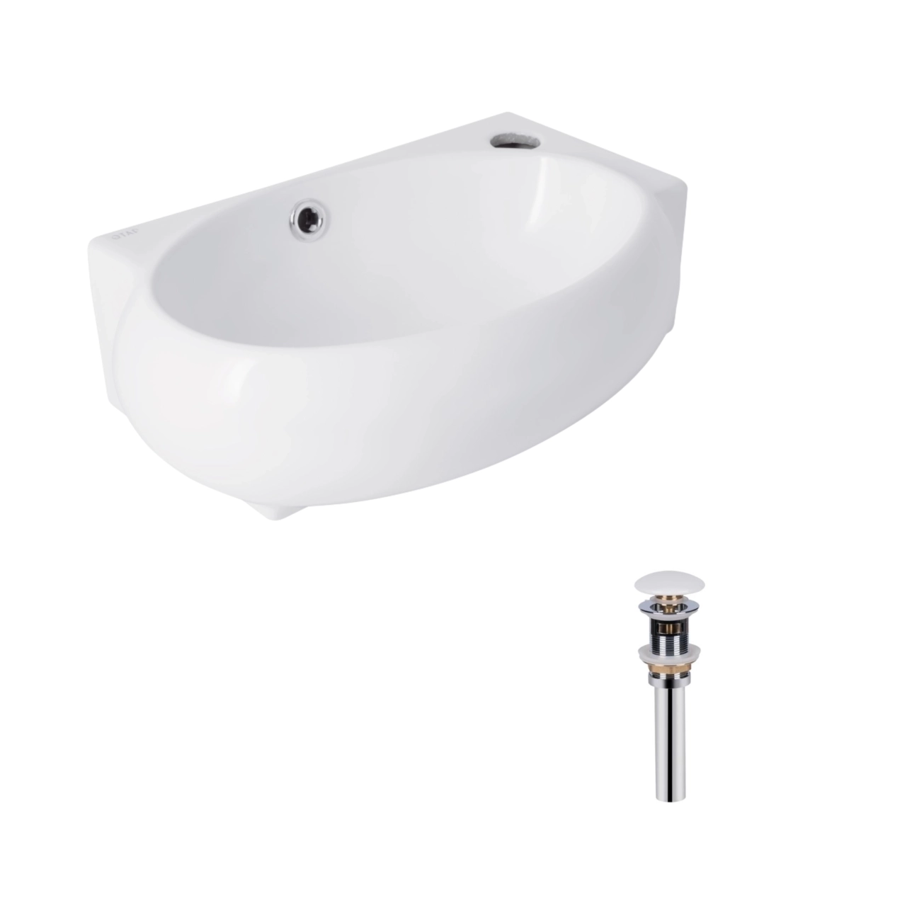 Комплект Qtap Leo: Раковина підвісна овальна права 430x285x160 мм White + Донний клапан PU02O